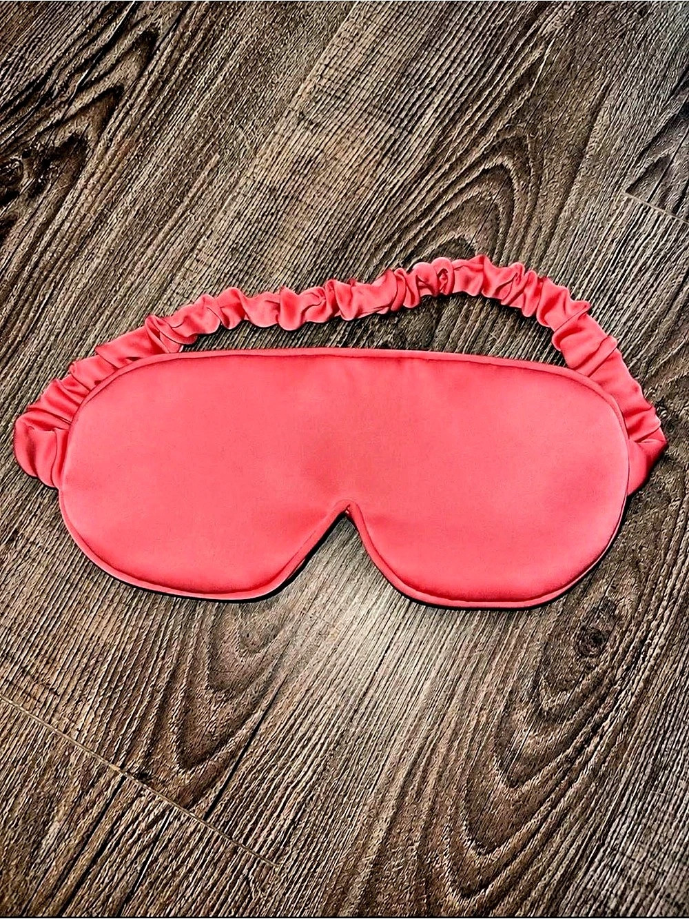Coral Pink Satin Sleep Eye Mask Ruched Strap